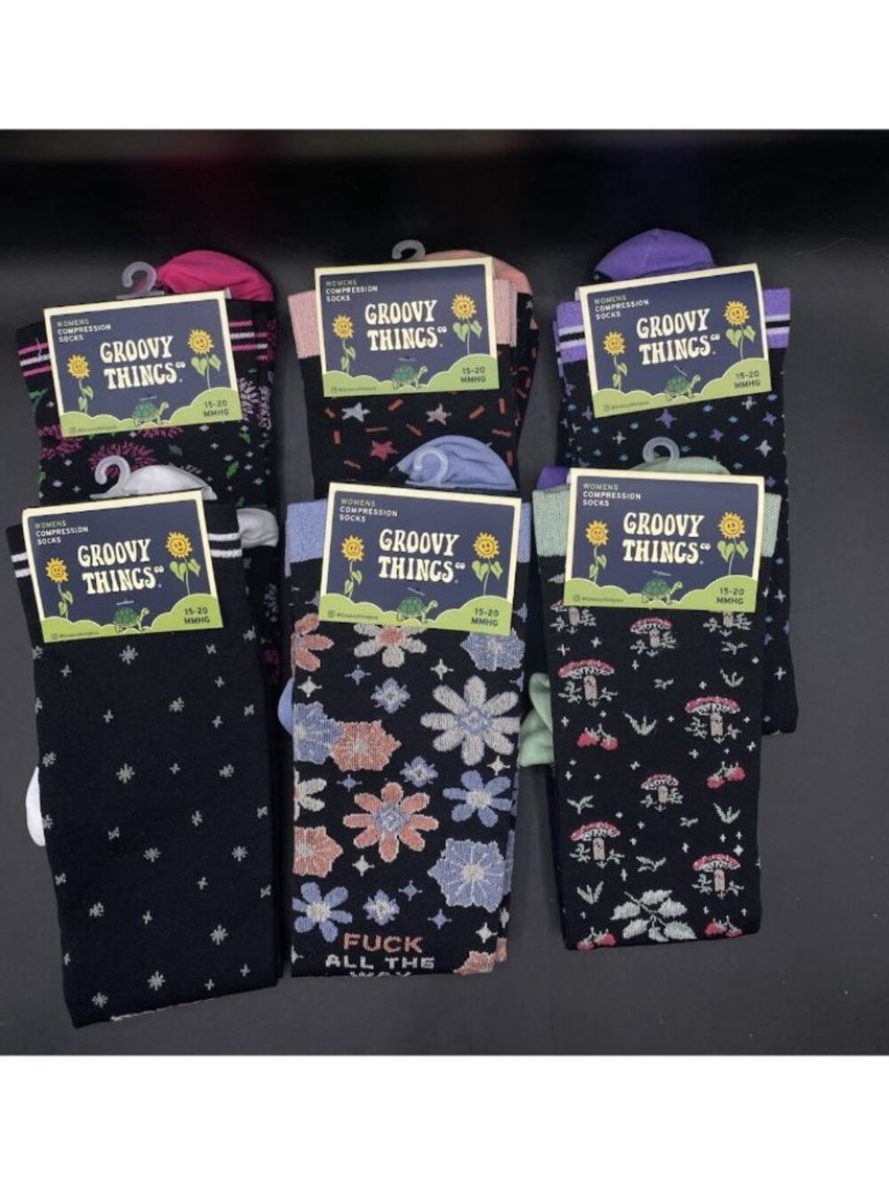 New Lot 6 Groovy Things Compression Socks Women’s New Adult Vulgar 15-20 MMHG